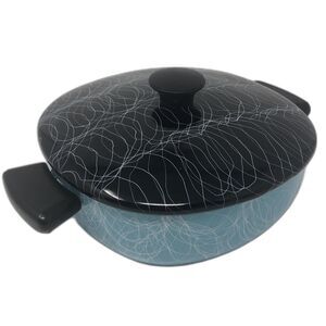 Serendipity 2 Qt Casserole MCM Spaghetti Drizzle Enamel Turquoise Black Cookware